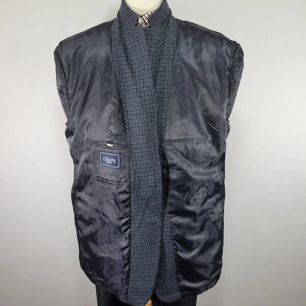 Chaps‎ Men's Sport Coat Blazer Two Button Flannel Navy Blue Wool Size 50R